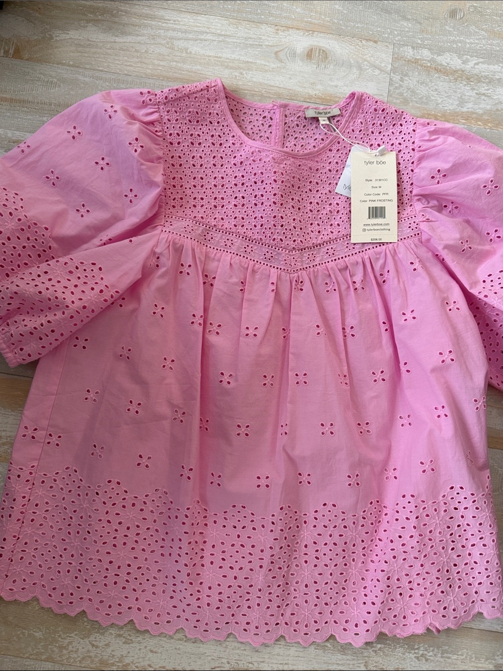 Tyler Boe Bubblegum Pink Eyelet Puff Sleeve Blouse